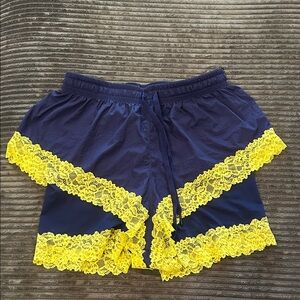 Savage X Fenty Navy Blue and Yellow Lace Athletic Shorts